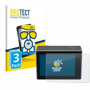 Parte frontale di una confezione del prodotto con il logo del marchio BROTECT. Accanto è raffigurato il dispositivo Akaso V50 