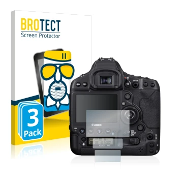 Parte frontale di una confezione del prodotto con il logo del marchio BROTECT. Accanto è raffigurato il dispositivo Canon EOS 