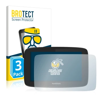 Parte frontale di una confezione del prodotto con il logo del marchio BROTECT. Accanto è raffigurato il dispositivo TomTom Go 