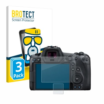 Parte frontale di una confezione del prodotto con il logo del marchio BROTECT. Accanto è raffigurato il dispositivo Canon EOS 