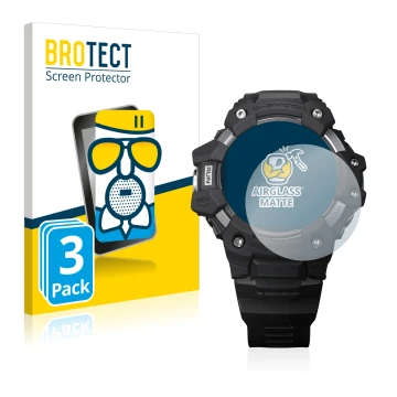 Parte frontale di una confezione del prodotto con il logo del marchio BROTECT. Accanto è raffigurato il dispositivo Casio G-Sh