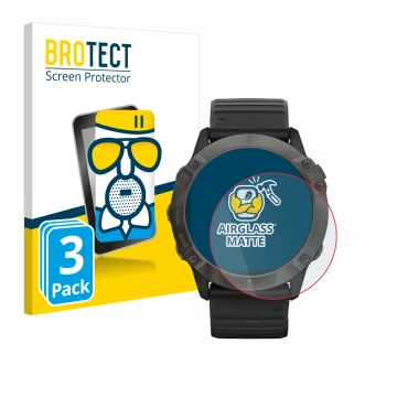 Parte frontale di una confezione del prodotto con il logo del marchio BROTECT. Accanto è raffigurato il dispositivo Garmin Fen