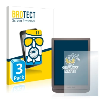 Parte frontale di una confezione del prodotto con il logo del marchio BROTECT. Accanto è raffigurato il dispositivo PocketBook