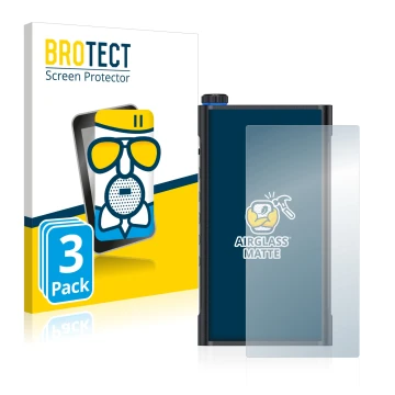 Parte frontale di una confezione del prodotto con il logo del marchio BROTECT. Accanto è raffigurato il dispositivo FiiO M15 c