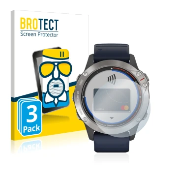 Parte frontale di una confezione del prodotto con il logo del marchio BROTECT. Accanto è raffigurato il dispositivo Garmin qua