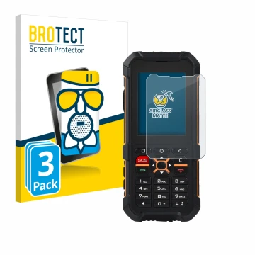 Parte frontale di una confezione del prodotto con il logo del marchio BROTECT. Accanto è raffigurato il dispositivo RugGear RG