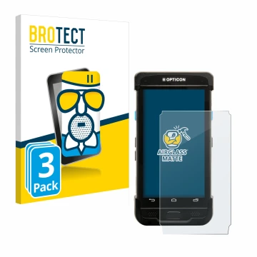 Parte frontale di una confezione del prodotto con il logo del marchio BROTECT. Accanto è raffigurato il dispositivo Opticon H-