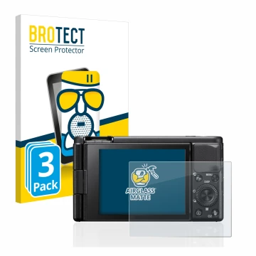 Parte frontale di una confezione del prodotto con il logo del marchio BROTECT. Accanto è raffigurato il dispositivo Sony ZV-1 