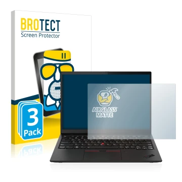 Parte frontale di una confezione del prodotto con il logo del marchio BROTECT. Accanto è raffigurato il dispositivo Lenovo Thi