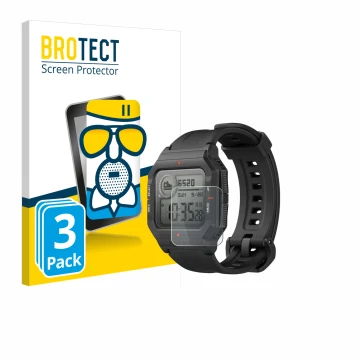 Parte frontale di una confezione del prodotto con il logo del marchio BROTECT. Accanto è raffigurato il dispositivo Huami Amaz