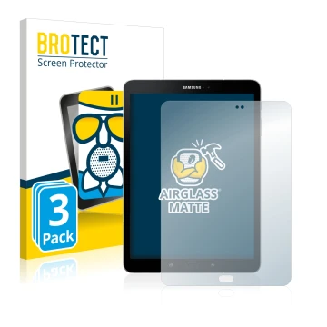 Parte frontale di una confezione del prodotto con il logo del marchio BROTECT. Accanto è raffigurato il dispositivo Samsung Ga