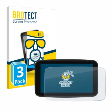Parte frontale di una confezione del prodotto con il logo del marchio BROTECT. Accanto è raffigurato il dispositivo TomTom GO 