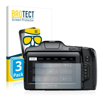 Parte frontale di una confezione del prodotto con il logo del marchio BROTECT. Accanto è raffigurato il dispositivo Blackmagic