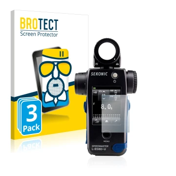 Parte frontale di una confezione del prodotto con il logo del marchio BROTECT. Accanto è raffigurato il dispositivo Sekonic L8