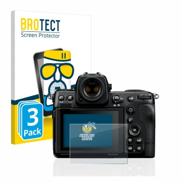 Parte frontale di una confezione del prodotto con il logo del marchio BROTECT. Accanto è raffigurato il dispositivo Nikon Z 8 