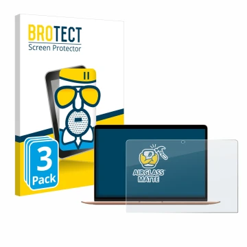 Parte frontale di una confezione del prodotto con il logo del marchio BROTECT. Accanto è raffigurato il dispositivo Apple MacB