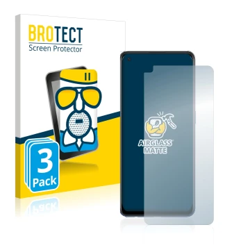 Parte frontale di una confezione del prodotto con il logo del marchio BROTECT. Accanto è raffigurato il dispositivo Oppo A74 c