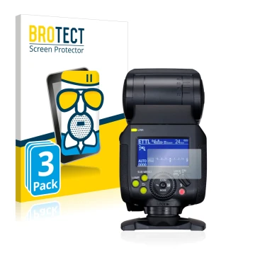 Parte frontale di una confezione del prodotto con il logo del marchio BROTECT. Accanto è raffigurato il dispositivo Canon Spee