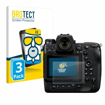 Parte frontale di una confezione del prodotto con il logo del marchio BROTECT. Accanto è raffigurato il dispositivo Nikon Z 9 