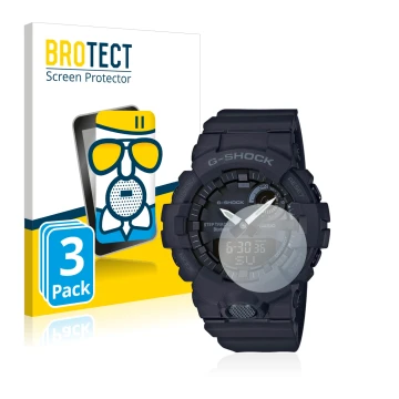 Parte frontale di una confezione del prodotto con il logo del marchio BROTECT. Accanto è raffigurato il dispositivo Casio G-Sh