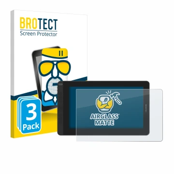 Parte frontale di una confezione del prodotto con il logo del marchio BROTECT. Accanto è raffigurato il dispositivo Huion Kamv