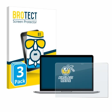 Parte frontale di una confezione del prodotto con il logo del marchio BROTECT. Accanto è raffigurato il dispositivo Apple MacB