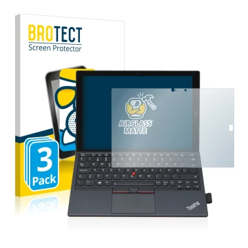 Parte frontale di una confezione del prodotto con il logo del marchio BROTECT. Accanto è raffigurato il dispositivo Lenovo Thi