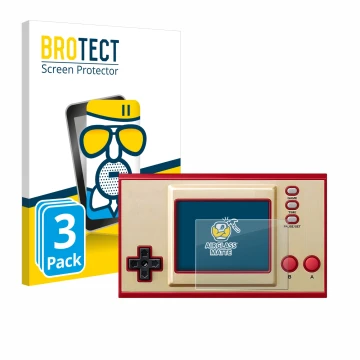 Parte frontale di una confezione del prodotto con il logo del marchio BROTECT. Accanto è raffigurato il dispositivo Nintendo G