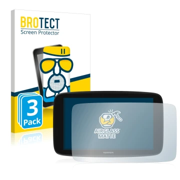 Parte frontale di una confezione del prodotto con il logo del marchio BROTECT. Accanto è raffigurato il dispositivo TomTom Go 