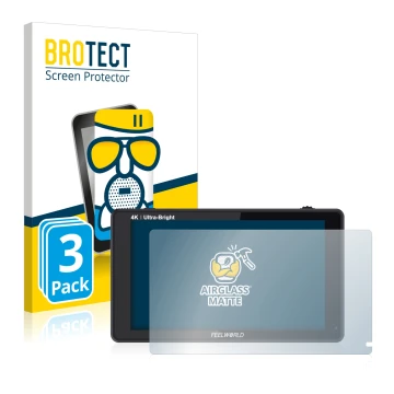 Parte frontale di una confezione del prodotto con il logo del marchio BROTECT. Accanto è raffigurato il dispositivo Feelworld 