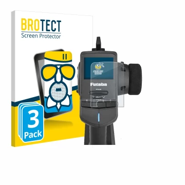 Parte frontale di una confezione del prodotto con il logo del marchio BROTECT. Accanto è raffigurato il dispositivo Futaba T3P