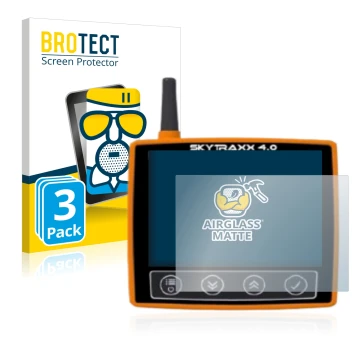 Parte frontale di una confezione del prodotto con il logo del marchio BROTECT. Accanto è raffigurato il dispositivo Skytraxx 4