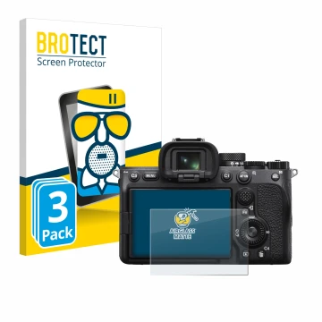Parte frontale di una confezione del prodotto con il logo del marchio BROTECT. Accanto è raffigurato il dispositivo Sony Alpha