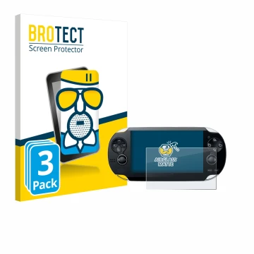 Parte frontale di una confezione del prodotto con il logo del marchio BROTECT. Accanto è raffigurato il dispositivo Sony Plays