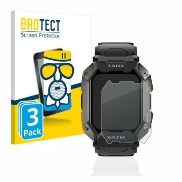 Parte frontale di una confezione del prodotto con il logo del marchio BROTECT. Accanto è raffigurato il dispositivo Kospet Tan