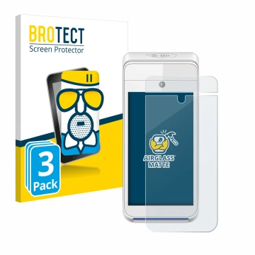 Parte frontale di una confezione del prodotto con il logo del marchio BROTECT. Accanto è raffigurato il dispositivo Pax A920 c