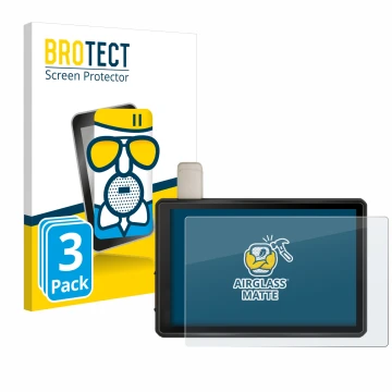 Parte frontale di una confezione del prodotto con il logo del marchio BROTECT. Accanto è raffigurato il dispositivo Garmin Tre