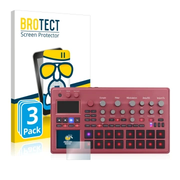 Parte frontale di una confezione del prodotto con il logo del marchio BROTECT. Accanto è raffigurato il dispositivo KORG elect