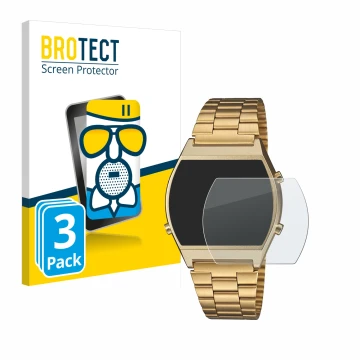 Parte frontale di una confezione del prodotto con il logo del marchio BROTECT. Accanto è raffigurato il dispositivo Casio Retr