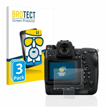 Parte frontale di una confezione del prodotto con il logo del marchio BROTECT. Accanto è raffigurato il dispositivo Nikon Z 9 
