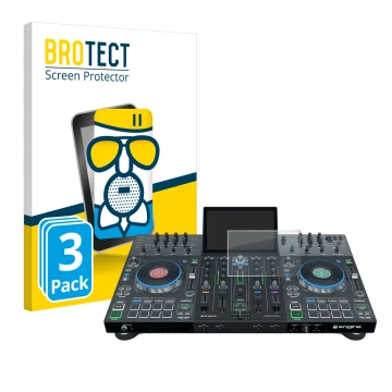 Parte frontale di una confezione del prodotto con il logo del marchio BROTECT. Accanto è raffigurato il dispositivo Denon DJ P