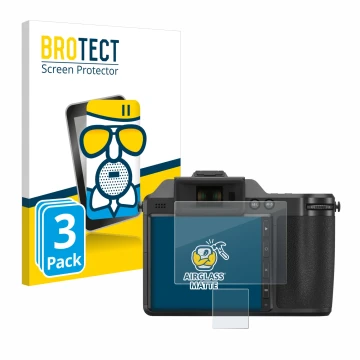 Parte frontale di una confezione del prodotto con il logo del marchio BROTECT. Accanto è raffigurato il dispositivo Fujifilm X