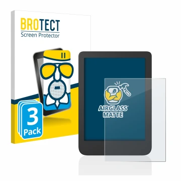 Parte frontale di una confezione del prodotto con il logo del marchio BROTECT. Accanto è raffigurato il dispositivo Tolino Shi