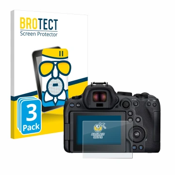 Parte frontale di una confezione del prodotto con il logo del marchio BROTECT. Accanto è raffigurato il dispositivo Canon EOS 