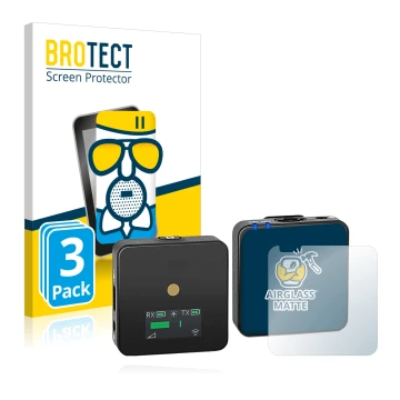 Parte frontale di una confezione del prodotto con il logo del marchio BROTECT. Accanto è raffigurato il dispositivo Rode Wirel