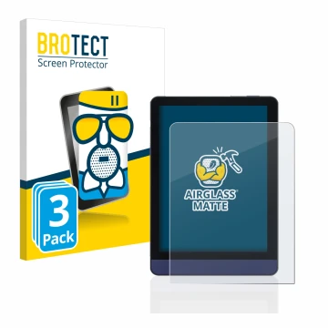 Parte frontale di una confezione del prodotto con il logo del marchio BROTECT. Accanto è raffigurato il dispositivo Meebook M6