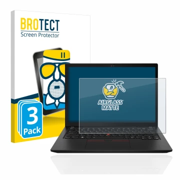 Parte frontale di una confezione del prodotto con il logo del marchio BROTECT. Accanto è raffigurato il dispositivo Lenovo Thi