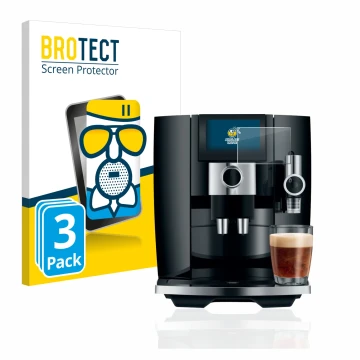 Parte frontale di una confezione del prodotto con il logo del marchio BROTECT. Accanto è raffigurato il dispositivo Jura J8 co