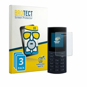 Parte frontale di una confezione del prodotto con il logo del marchio BROTECT. Accanto è raffigurato il dispositivo Nokia 110 