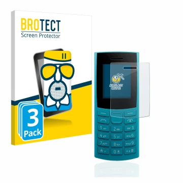 Parte frontale di una confezione del prodotto con il logo del marchio BROTECT. Accanto è raffigurato il dispositivo Nokia 105 